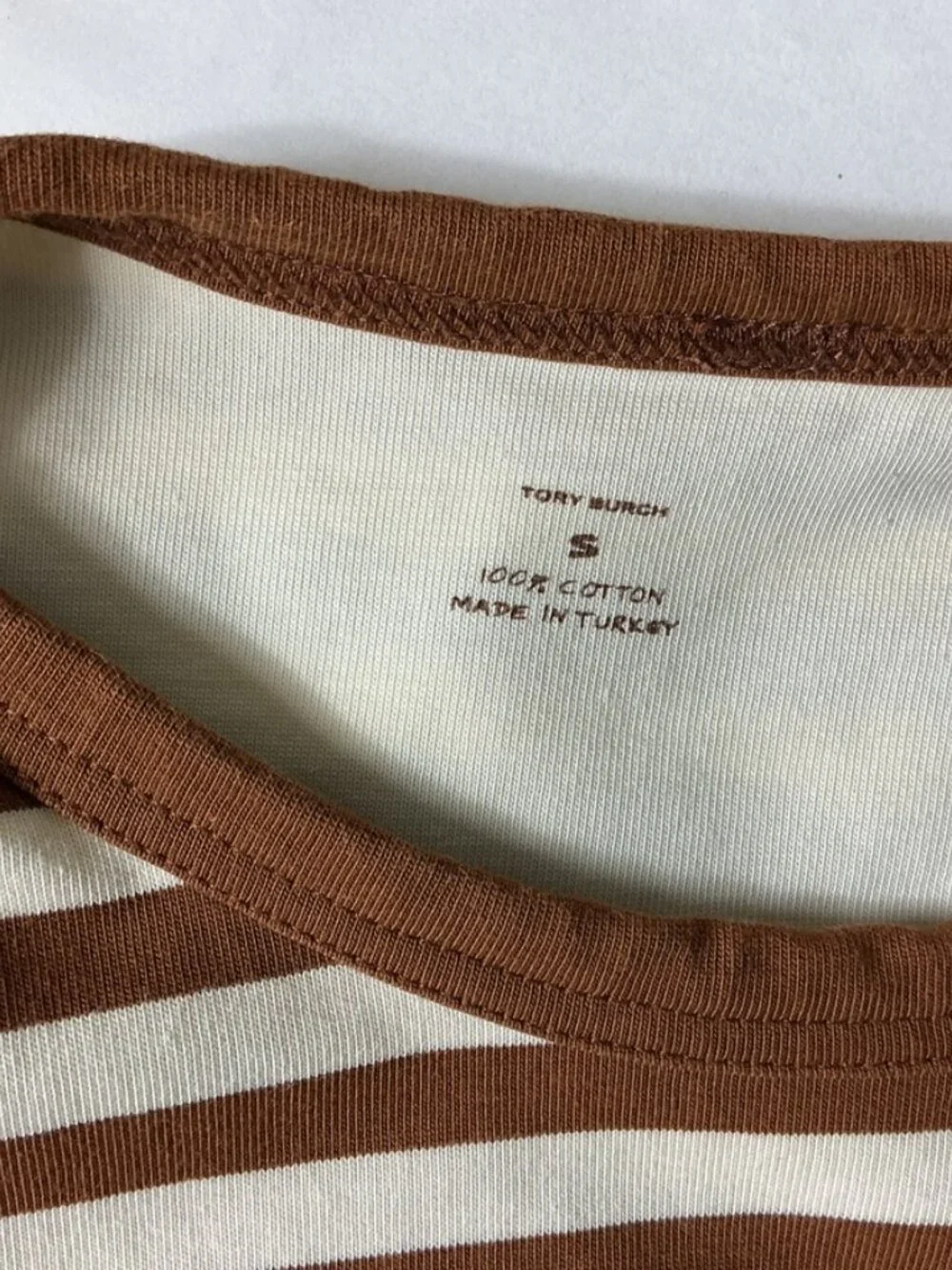 Tory Burch Brown & White Striped Cotton Logo T-Shirt S - Picture 5 of 7